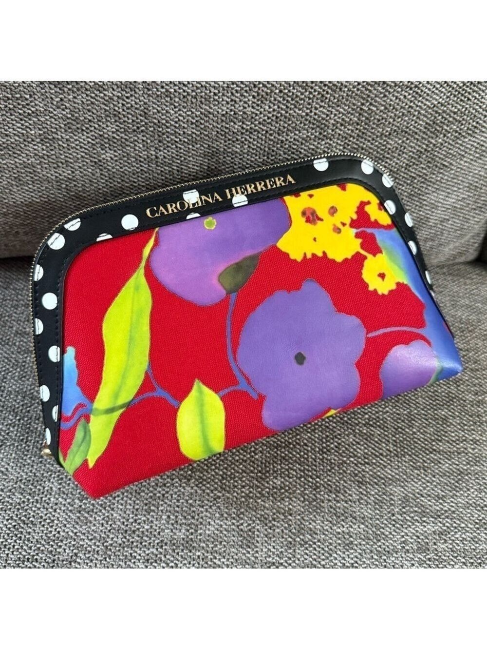 Carolina Herrera Red Floral Women's Makeup Bag Pouch New